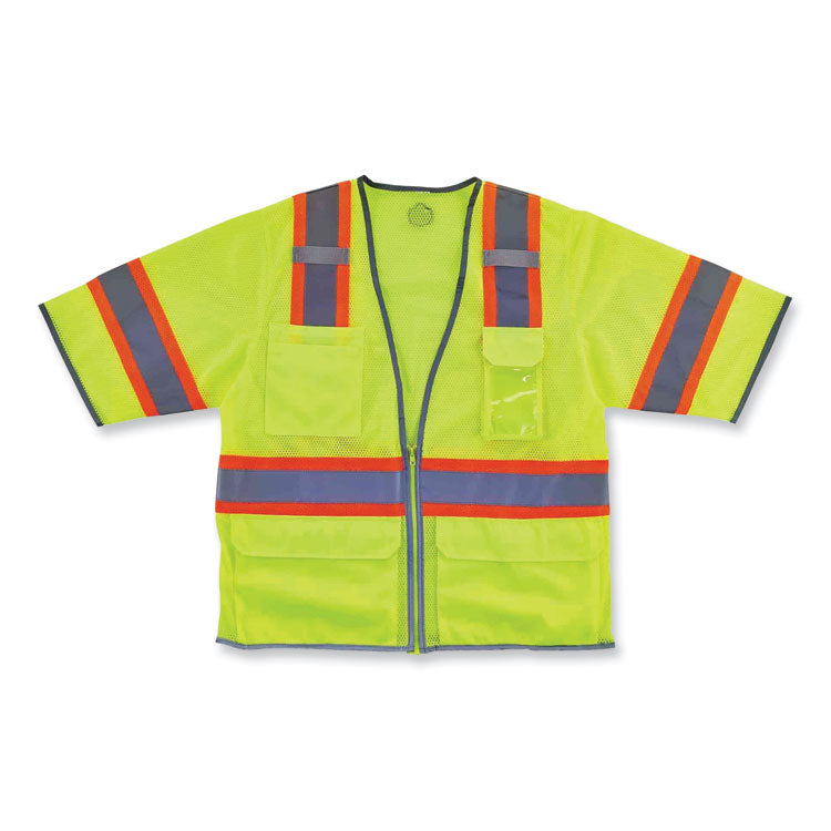 GloWear 8346Z Class 3 Two-Tone Hi-Vis Surveyor Zipper Vest, Polyester, 2X-Large/3X-Large, Lime