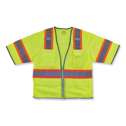 GloWear 8346Z Class 3 Two-Tone Hi-Vis Surveyor Zipper Vest, Polyester, 2X-Large/3X-Large, Lime