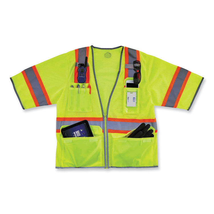GloWear 8346Z Class 3 Two-Tone Hi-Vis Surveyor Zipper Vest, Polyester, 2X-Large/3X-Large, Lime