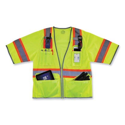 GloWear 8346Z Class 3 Two-Tone Hi-Vis Surveyor Zipper Vest, Polyester, 2X-Large/3X-Large, Lime
