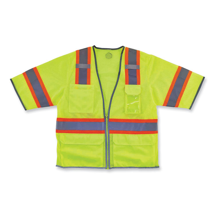 GloWear 8346Z Class 3 Two-Tone Hi-Vis Surveyor Zipper Vest, Polyester, 4X-Large/5X-Large, Lime