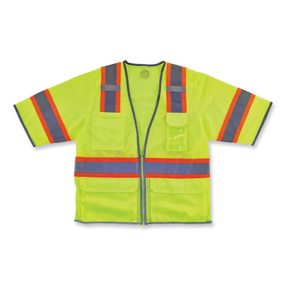 GloWear 8346Z Class 3 Two-Tone Hi-Vis Surveyor Zipper Vest, Polyester, 4X-Large/5X-Large, Lime