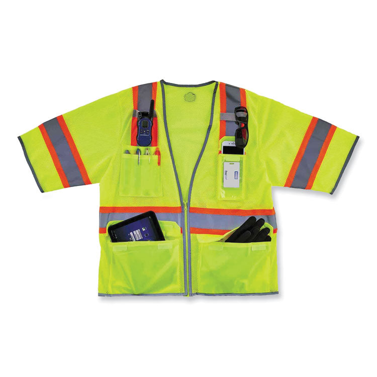 GloWear 8346Z Class 3 Two-Tone Hi-Vis Surveyor Zipper Vest, Polyester, 4X-Large/5X-Large, Lime