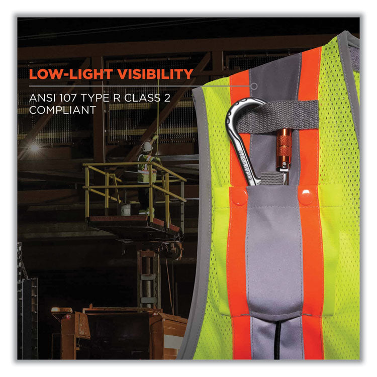 GloWear 8231TV Class 2 Hi-Vis Tool Tethering Safety Vest, Polyester, Large/X-Large, Lime