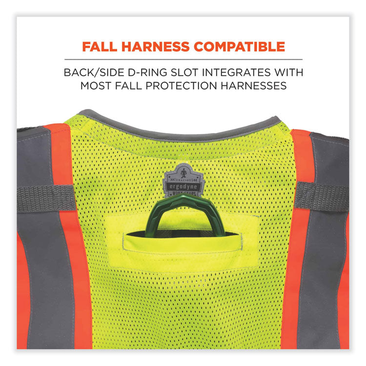 GloWear 8231TV Class 2 Hi-Vis Tool Tethering Safety Vest, Polyester, 2X-Large/3X-Large, Lime