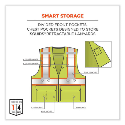 GloWear 8231TV Class 2 Hi-Vis Tool Tethering Safety Vest, Polyester, 2X-Large/3X-Large, Lime