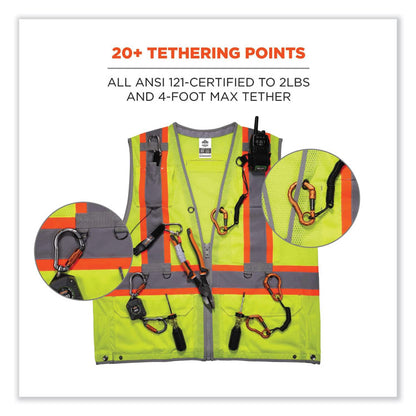 GloWear 8231TV Class 2 Hi-Vis Tool Tethering Safety Vest, Polyester, 4X-Large/5X-Large, Lime