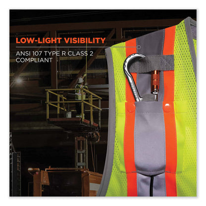 GloWear 8231TV Class 2 Hi-Vis Tool Tethering Safety Vest, Polyester, 4X-Large/5X-Large, Lime