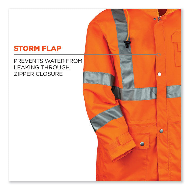 GloWear 8365 Class 3 Hi-Vis Rain Jacket, Polyester, Small, Orange
