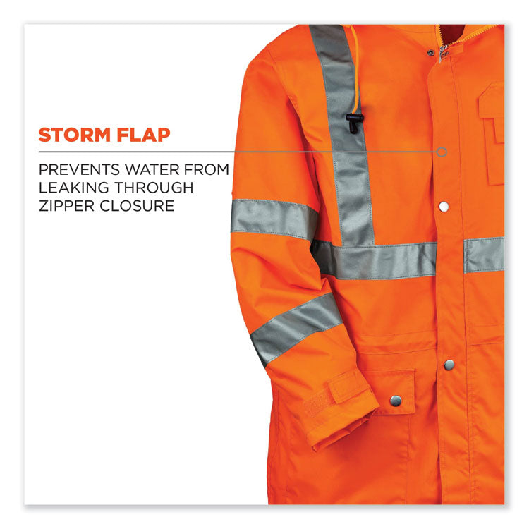 GloWear 8365 Class 3 Hi-Vis Rain Jacket, Polyester, Large, Orange