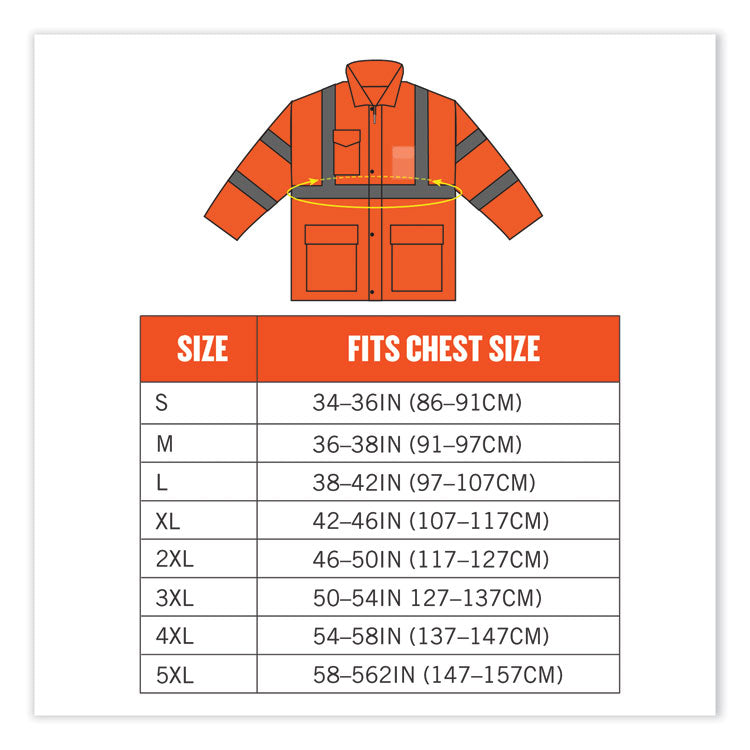 GloWear 8365 Class 3 Hi-Vis Rain Jacket, Polyester, Large, Orange