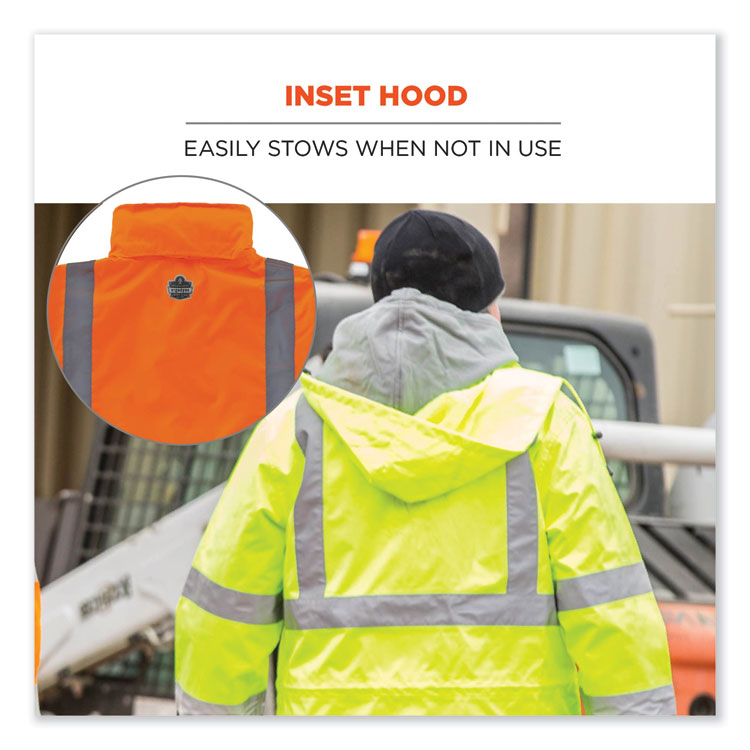 GloWear 8365 Class 3 Hi-Vis Rain Jacket, Polyester, X-Large, Orange