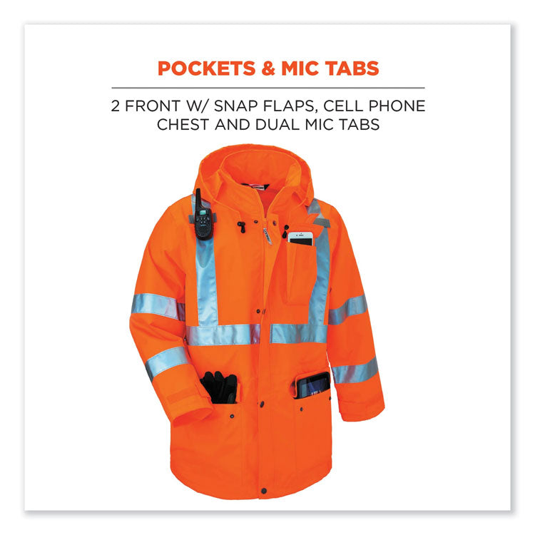 GloWear 8365 Class 3 Hi-Vis Rain Jacket, Polyester, X-Large, Orange