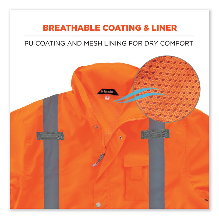 GloWear 8365 Class 3 Hi-Vis Rain Jacket, Polyester, 2X-Large, Orange