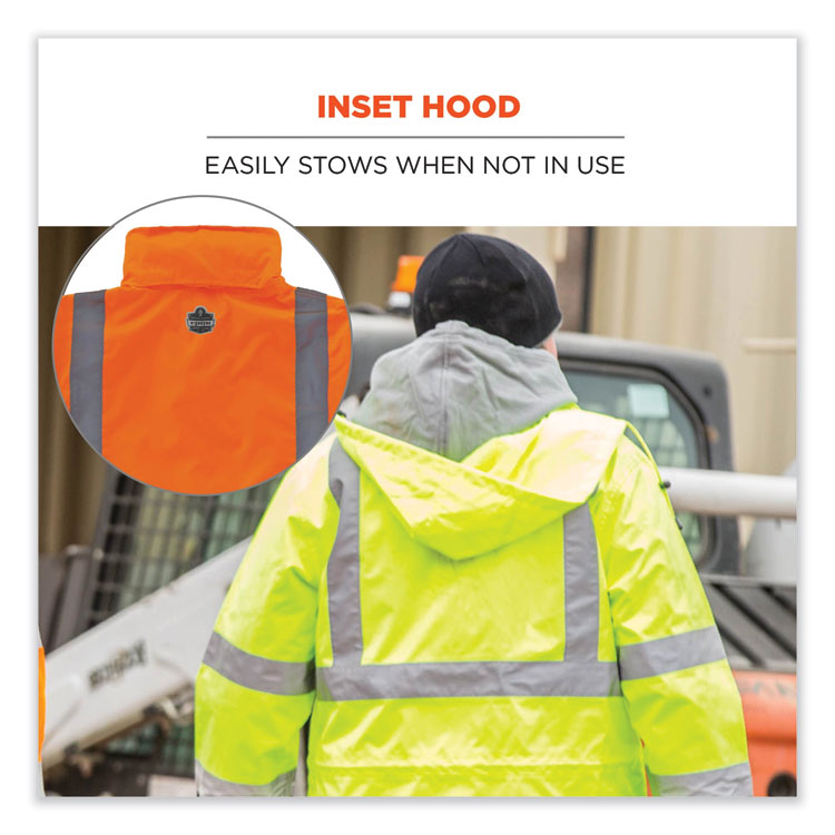 GloWear 8365 Class 3 Hi-Vis Rain Jacket, Polyester, 2X-Large, Orange