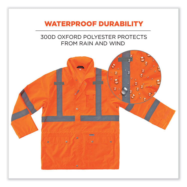 GloWear 8365 Class 3 Hi-Vis Rain Jacket, Polyester, 3X-Large, Orange