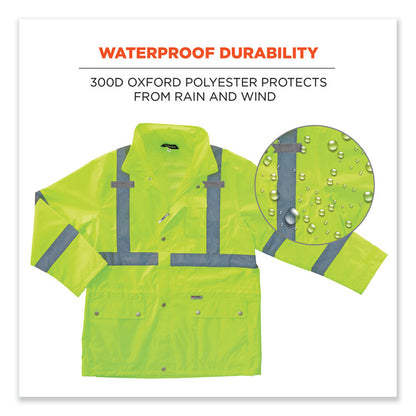 GloWear 8365 Class 3 Hi-Vis Rain Jacket, Polyester, Small, Lime