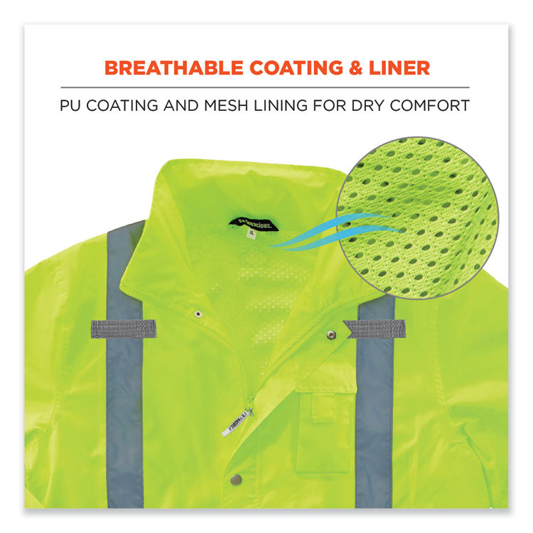 GloWear 8365 Class 3 Hi-Vis Rain Jacket, Polyester, Small, Lime