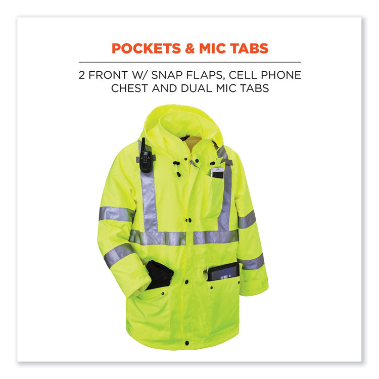 GloWear 8365 Class 3 Hi-Vis Rain Jacket, Polyester, X-Large, Lime