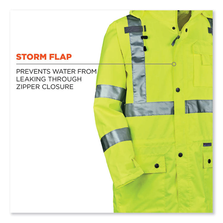 GloWear 8365 Class 3 Hi-Vis Rain Jacket, Polyester, 2X-Large, Lime