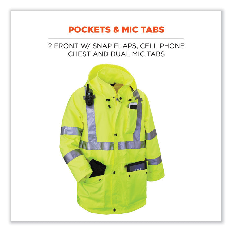 GloWear 8365 Class 3 Hi-Vis Rain Jacket, Polyester, 3X-Large, Lime