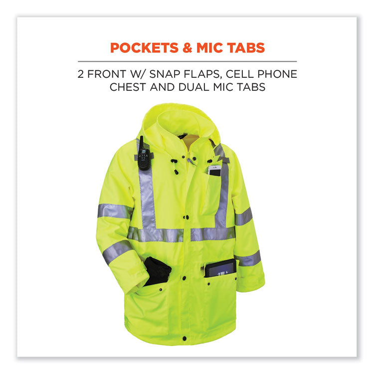 GloWear 8365 Class 3 Hi-Vis Rain Jacket, Polyester, 5X-Large, Lime