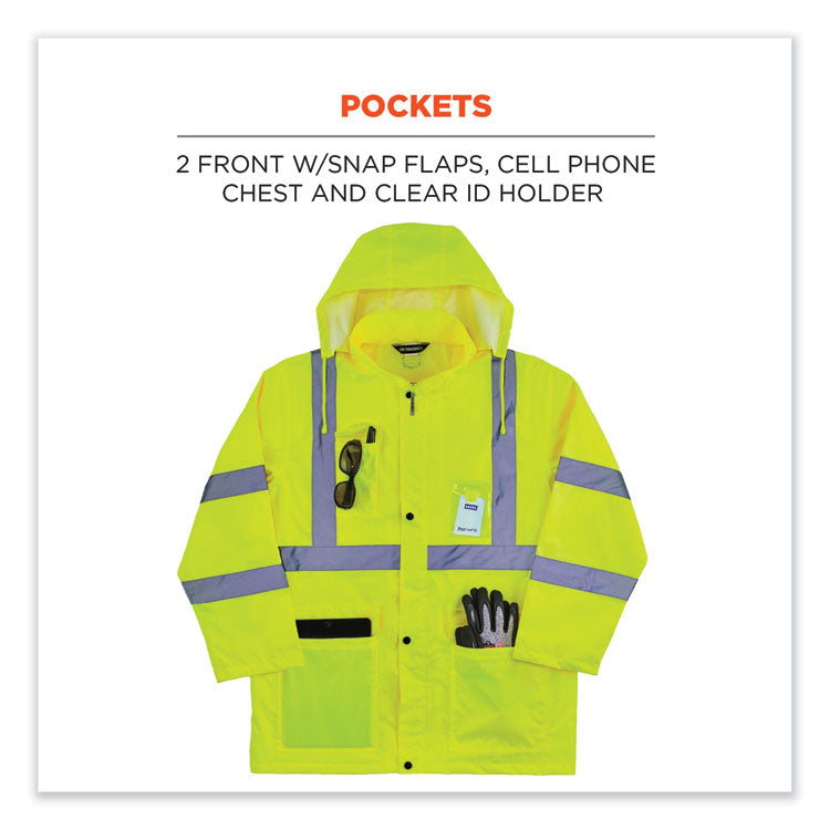 GloWear 8366 Class 3 Lightweight Hi-Vis Rain Jacket, Polyester, Medium, Lime