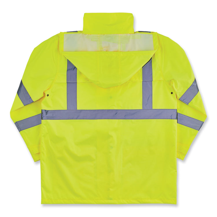 GloWear 8366 Class 3 Lightweight Hi-Vis Rain Jacket, Polyester, Large, Lime
