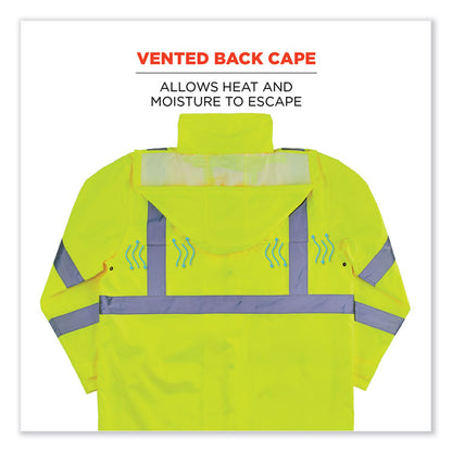GloWear 8366 Class 3 Lightweight Hi-Vis Rain Jacket, Polyester, Large, Lime
