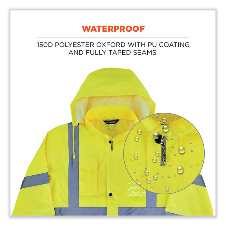 GloWear 8366 Class 3 Lightweight Hi-Vis Rain Jacket, Polyester, 3X-Large, Lime