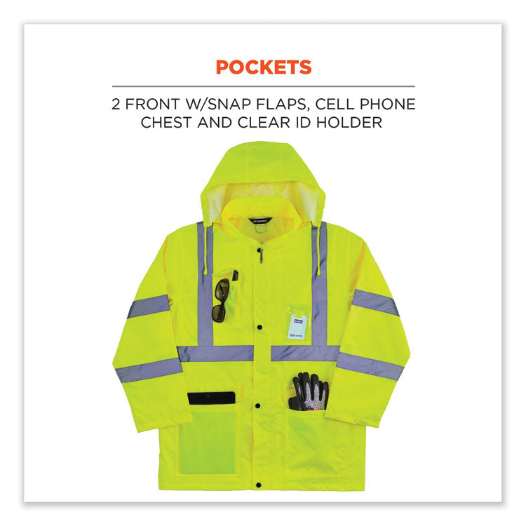 GloWear 8366 Class 3 Lightweight Hi-Vis Rain Jacket, Polyester, 5X-Large, Lime
