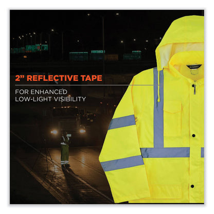 GloWear 8366 Class 3 Lightweight Hi-Vis Rain Jacket, Polyester, 5X-Large, Lime