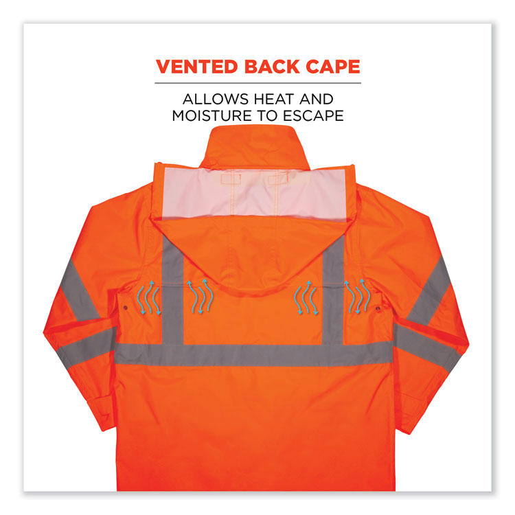 GloWear 8366 Class 3 Lightweight Hi-Vis Rain Jacket, Polyester, Large, Orange