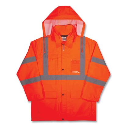 GloWear 8366 Class 3 Lightweight Hi-Vis Rain Jacket, Polyester, X-Large, Orange