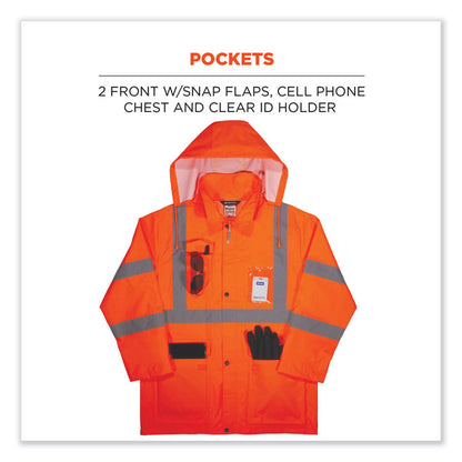 GloWear 8366 Class 3 Lightweight Hi-Vis Rain Jacket, Polyester, 2X-Large, Orange
