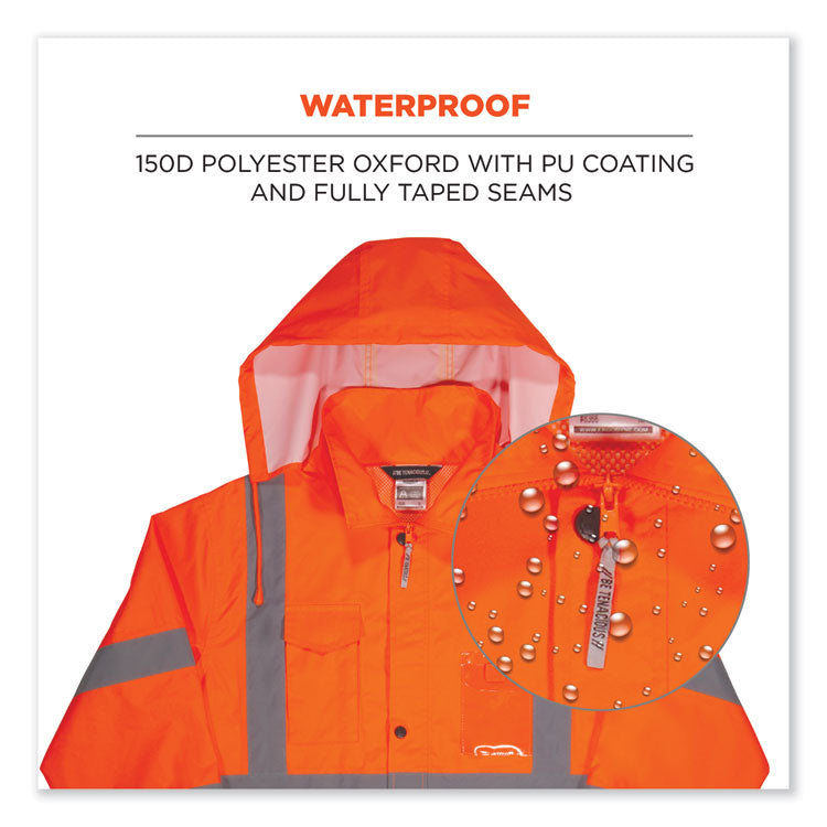 GloWear 8366 Class 3 Lightweight Hi-Vis Rain Jacket, Polyester, 3X-Large, Orange