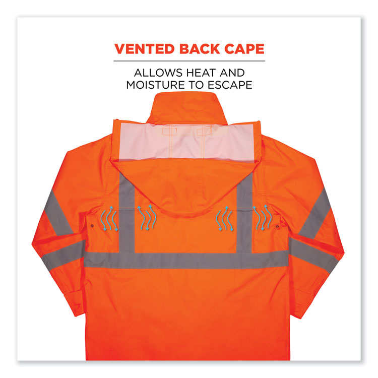 GloWear 8366 Class 3 Lightweight Hi-Vis Rain Jacket, Polyester, 5X-Large, Orange