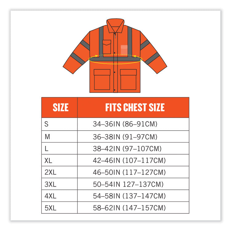 GloWear 8366 Class 3 Lightweight Hi-Vis Rain Jacket, Polyester, 5X-Large, Orange