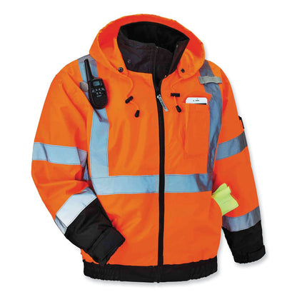 GloWear 8379 Class 3 Hi-Vis Fleece Lined Bomber Jacket, Orange, Medium