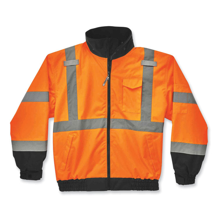 GloWear 8379 Class 3 Hi-Vis Fleece Lined Bomber Jacket, Orange, 2X-Large