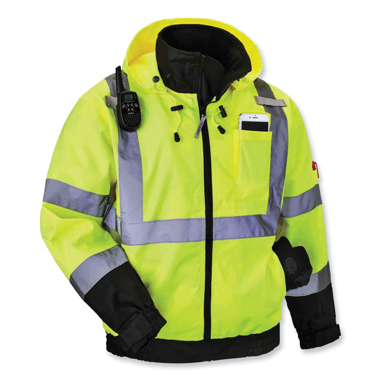 GloWear 8379 Class 3 Hi-Vis Fleece Lined Bomber Jacket, Lime, Medium