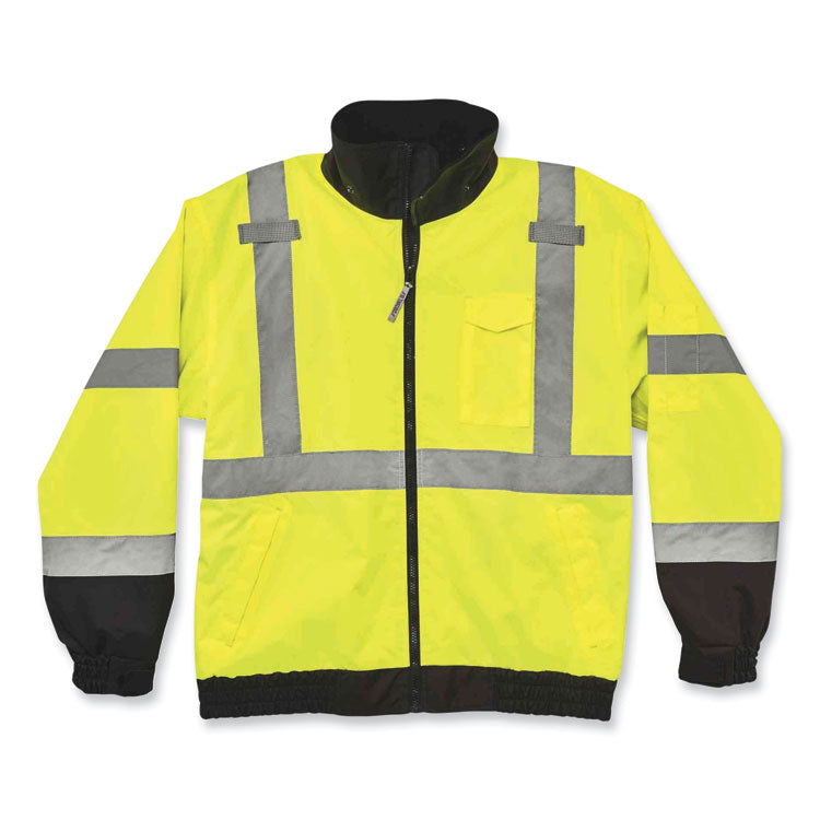 GloWear 8379 Class 3 Hi-Vis Fleece Lined Bomber Jacket, Lime, Large