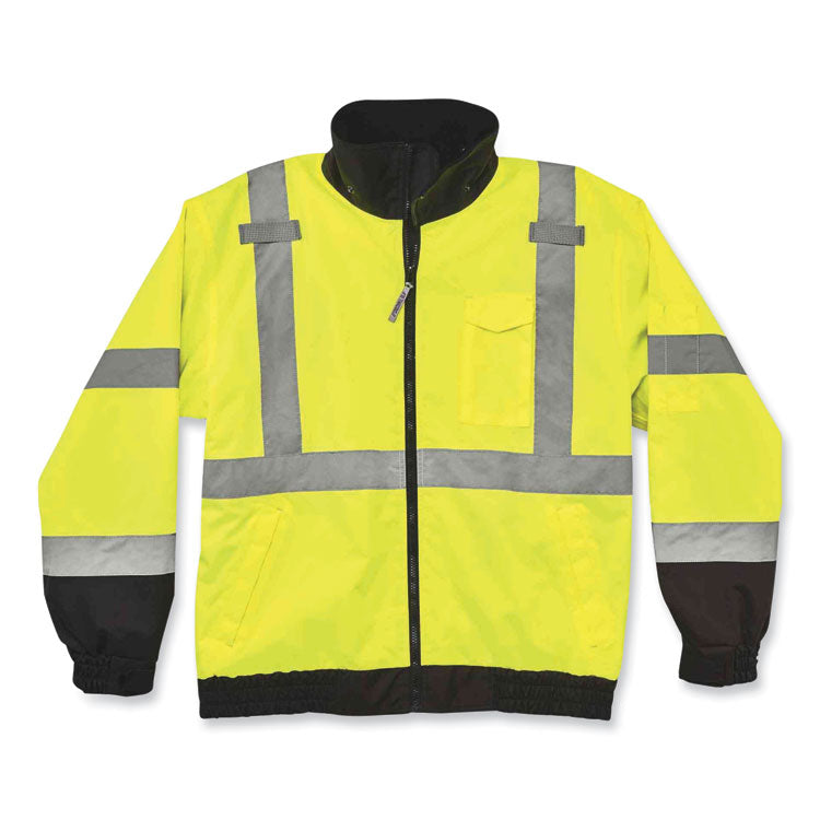 GloWear 8379 Class 3 Hi-Vis Fleece Lined Bomber Jacket, Lime, 3X-Large