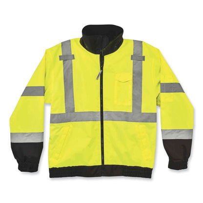 GloWear 8379 Class 3 Hi-Vis Fleece Lined Bomber Jacket, Lime, 3X-Large