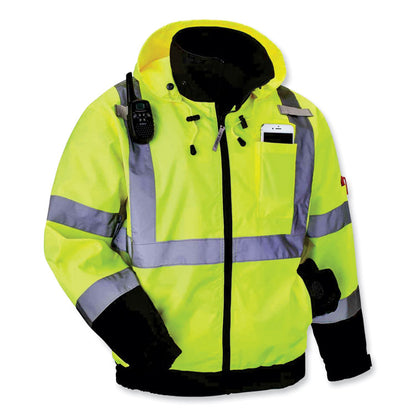 GloWear 8379 Class 3 Hi-Vis Fleece Lined Bomber Jacket, Lime, 3X-Large