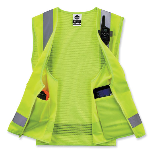 GloWear 8249Z-S Single Size Class 2 Economy Surveyors Zipper Vest, Polyester, X-Small, Lime