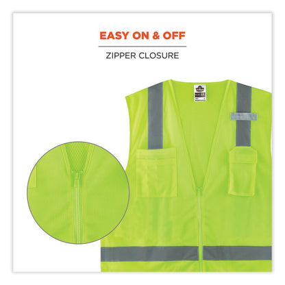 GloWear 8249Z-S Single Size Class 2 Economy Surveyors Zipper Vest, Polyester, X-Small, Lime