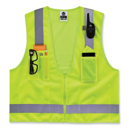 GloWear 8249Z-S Single Size Class 2 Economy Surveyors Zipper Vest, Polyester, X-Small, Lime