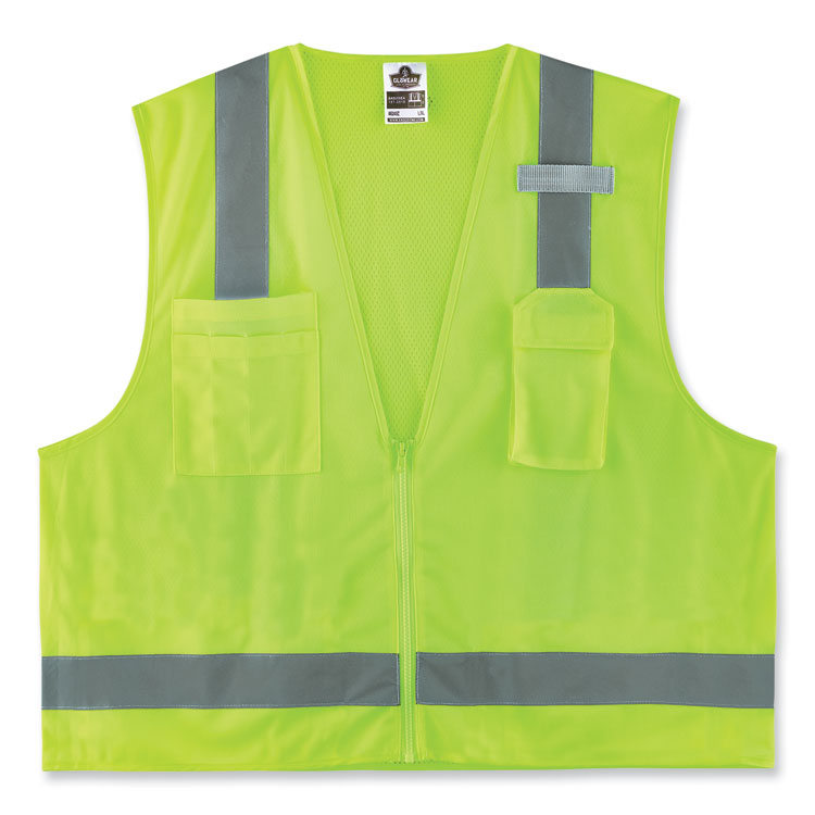 GloWear 8249Z-S Single Size Class 2 Economy Surveyors Zipper Vest, Polyester, X-Small, Lime