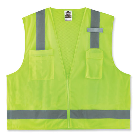 GloWear 8249Z-S Single Size Class 2 Economy Surveyors Zipper Vest, Polyester, X-Small, Lime